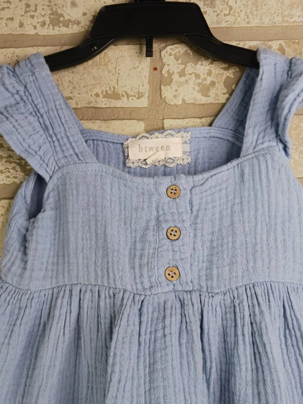 btween Girls 24M Blouse Blue Tank Top 1/4 Button Flowy 100% Cotton